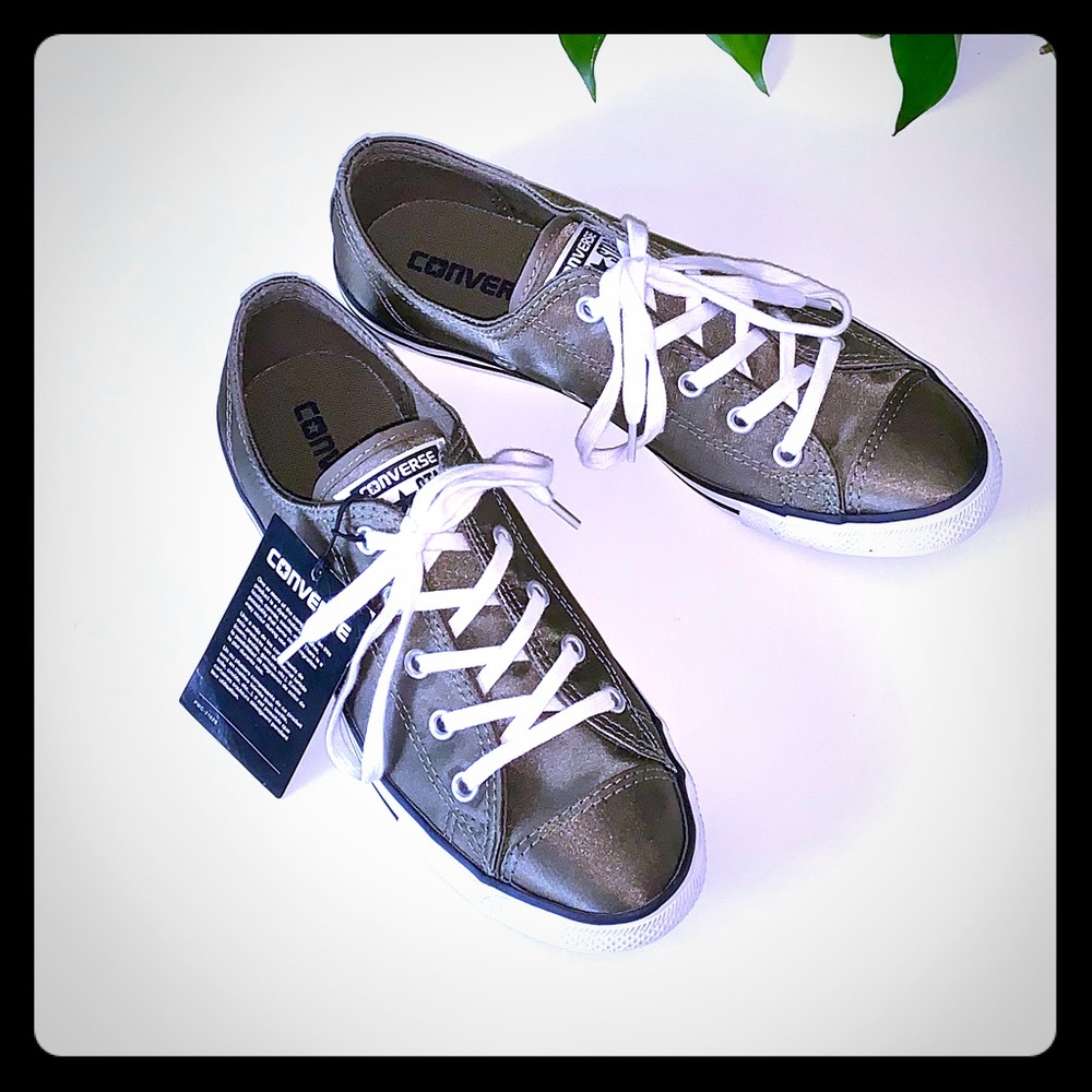 dainty satin converse, olive green, size 7